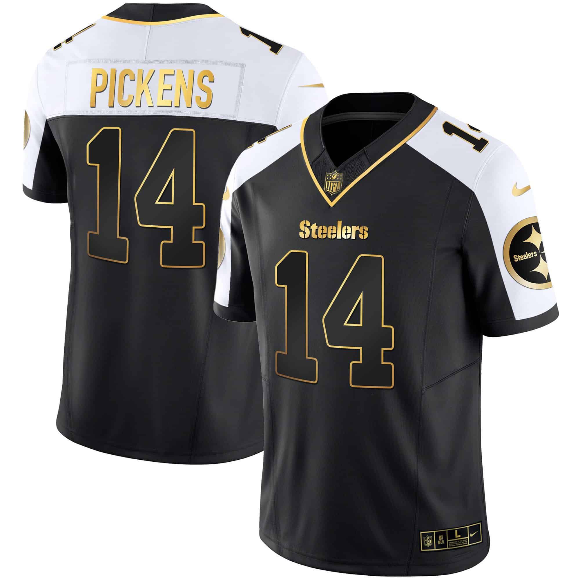 Men Pittsburgh Steelers 14 Pickens Black Gold 2024 Nike Vapor Limited NFL Jersey